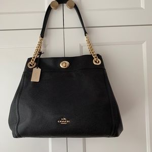 Black pebble leather coach bag